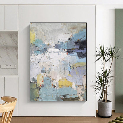 Acrylic Modern Art Paintings in Blue, Grey, Yellow, and White Abstract Urban Textures Painting PT262