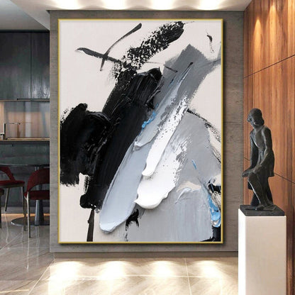 Acrylic Modern Art Paintings - Black, Gray, White & Blue Textured Abstract Art PT585