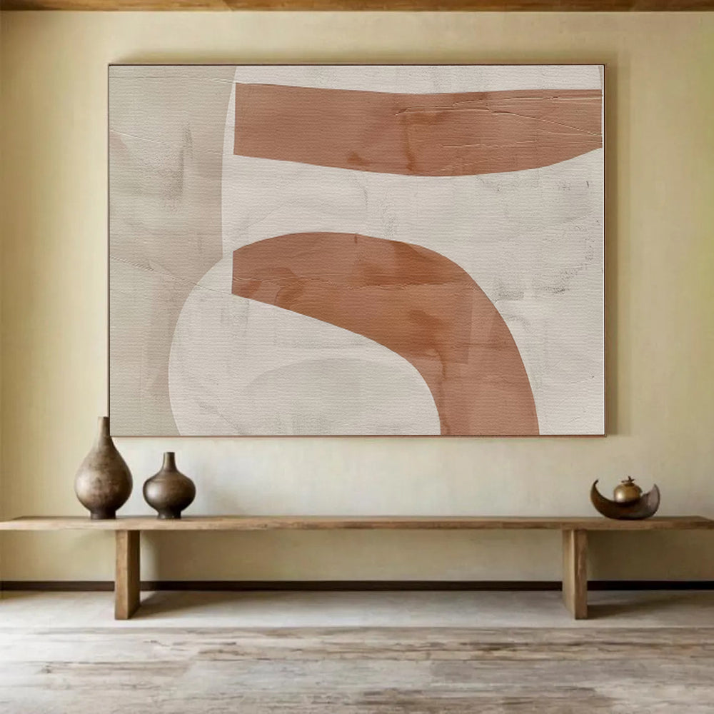Minimalist Canvas Art Beige & Brown Curved Shapes Abstract On Canvas HPS050