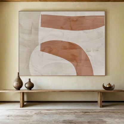 Minimalist Canvas Art Beige & Brown Curved Shapes Abstract On Canvas HPS050