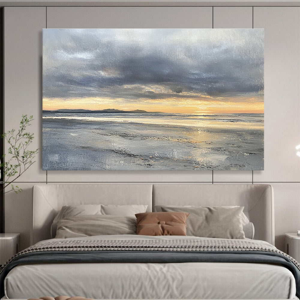 Cool Abstract Paintings Gray, Orange, and Yellow Dramatic Seaside Sunset HPS318