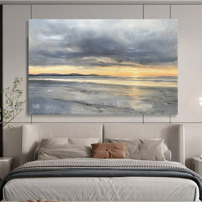Cool Abstract Paintings Gray, Orange, and Yellow Dramatic Seaside Sunset HPS318