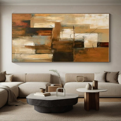 48x60 Brown and Beige Abstract Urban Scene, Large Painting In Living Room PT517