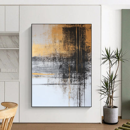Original Large Abstract Paintings For Sale With Gold, Black, Gray Abstract Brushstrokes On Canvas PT182