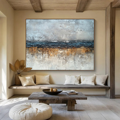 Large Size Gray, Blue, and Brown Textured Abstract Landscape Art HPS304