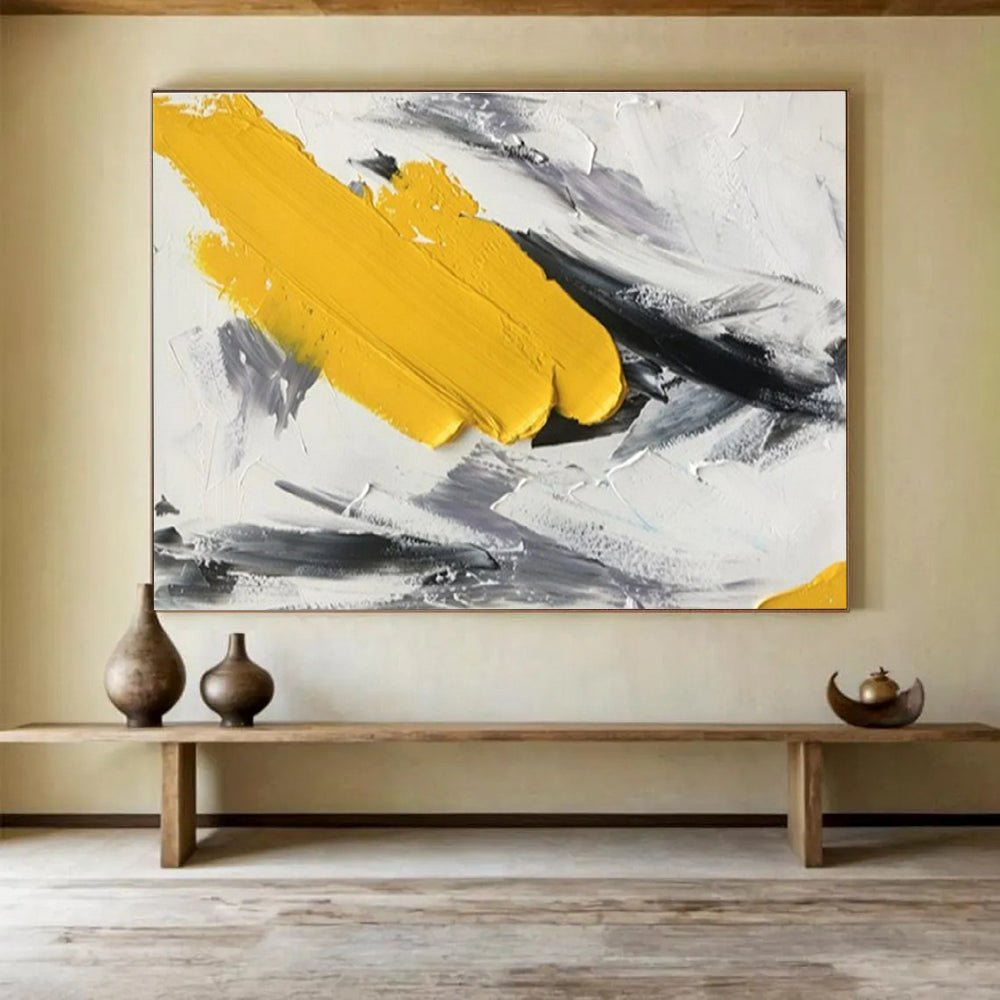 Large Contemporary Wall Art Yellow, Black, and White Textured Abstract Art HPS336