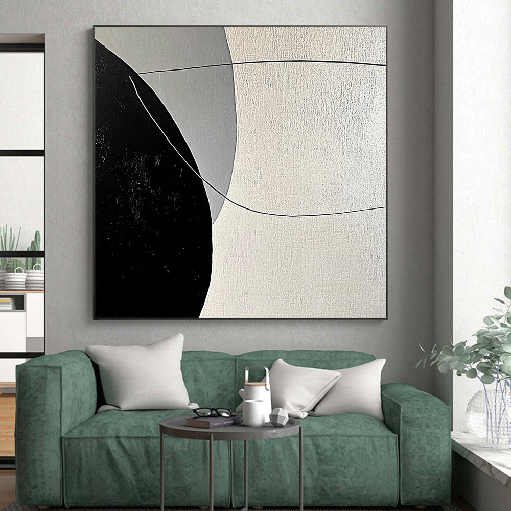 Large Abstract Art For Sale With Black, White, Gray Geometric Lines On Canvas PT199