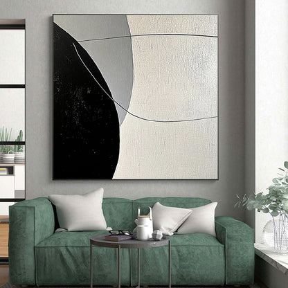 Large Abstract Art For Sale With Black, White, Gray Geometric Lines On Canvas PT199