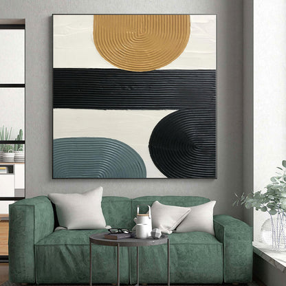 48x60 Beige, Black & Gray Textured Geometric Abstract Painting On Canvas PT037