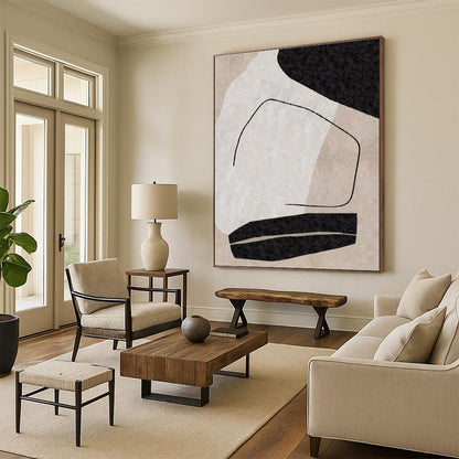 Handmade Art Black, Beige, and White Organic Abstract Art PT700