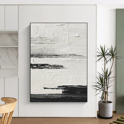 Hand-Painted Black and White Textural Abstract Landscape Painting PT268