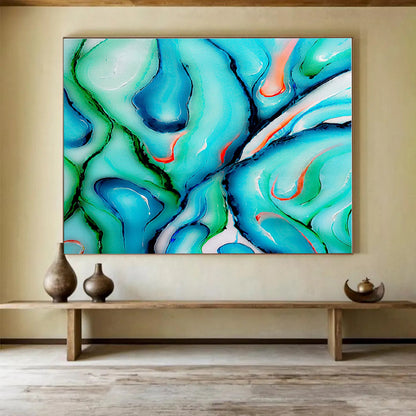 Cool Abstract Paintings Turquoise, Green & Red Fluid Abstract Art HPS159