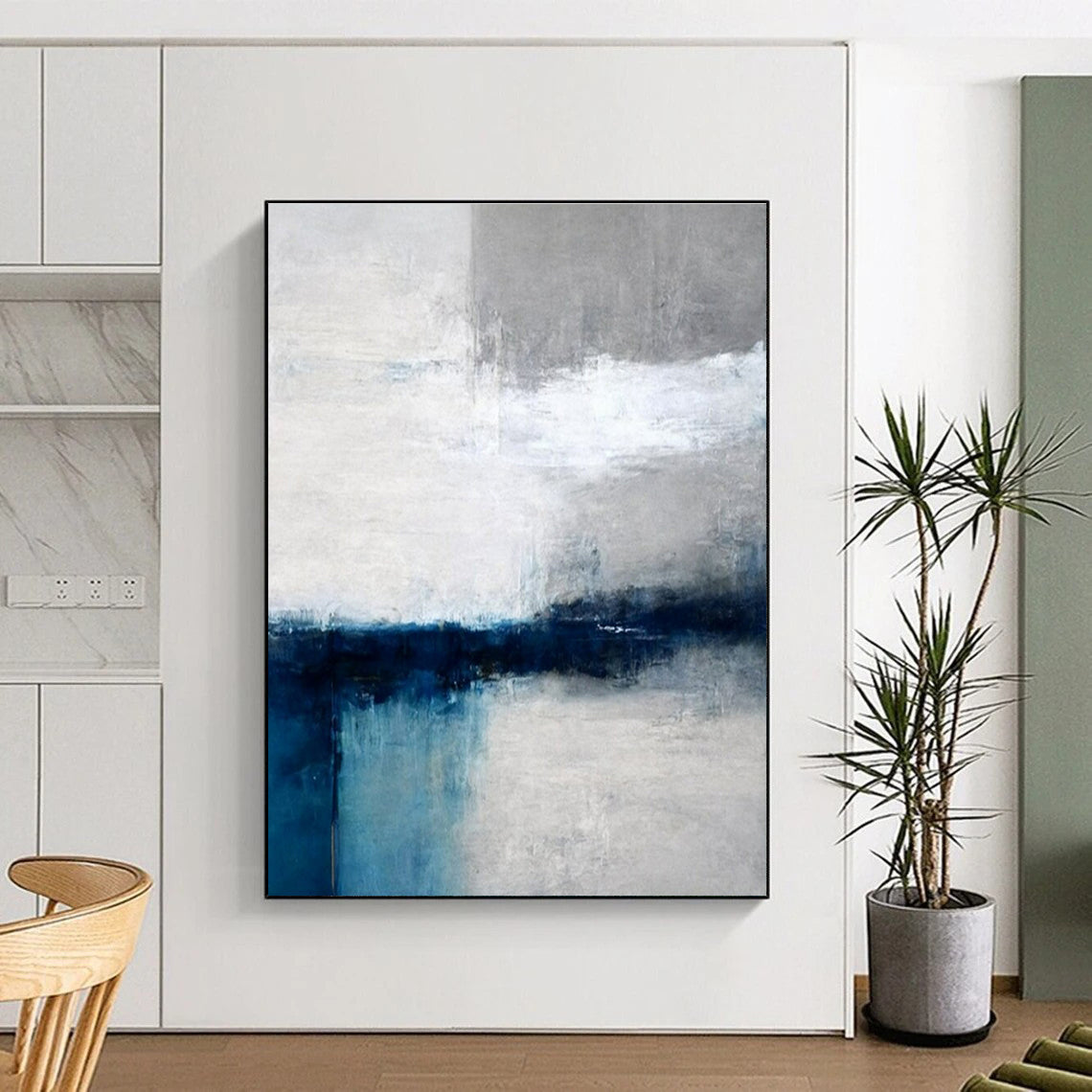 Modern Art Acrylic Blue, Gray, and White Abstract Art PT664