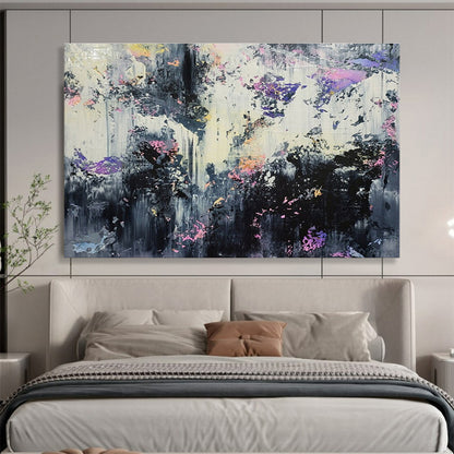 Large Contemporary Wall Art Black, White, and Purple Textured Abstract Art HPS406