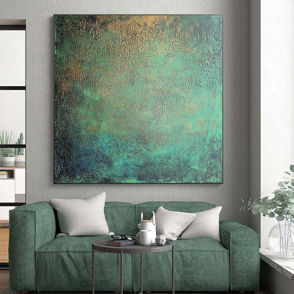 Custom Large Abstract Art For Living Room, Teal Gold Abstract Textured Art PT179