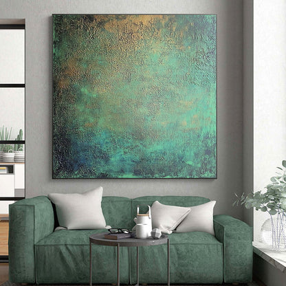 Custom Large Abstract Art For Living Room, Teal Gold Abstract Textured Art PT179