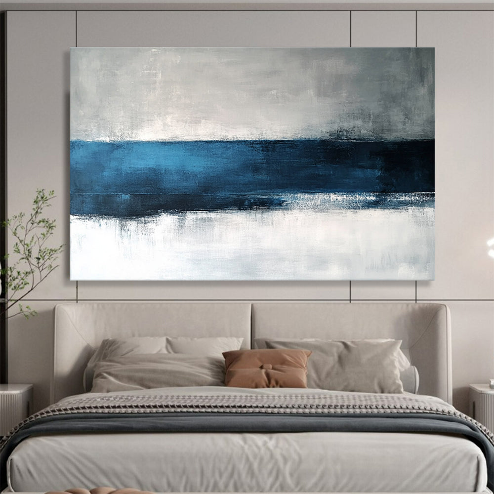 Large Size Blue, Gray & White Textured Landscape Abstract Painting HPS282