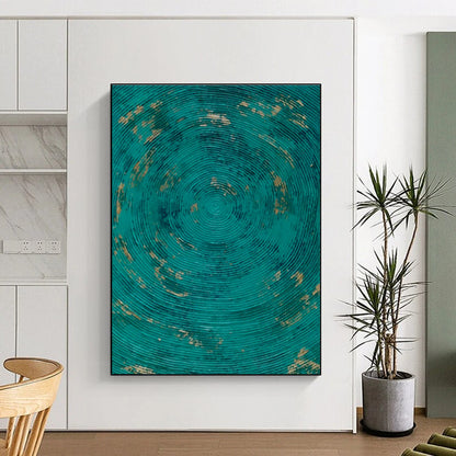 Large Size Teal Circular Patterns Abstract Acrylic Art PT615