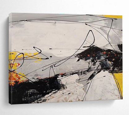 Cool Abstract Paintings Black, White & Yellow Energetic Abstract Art HPS185