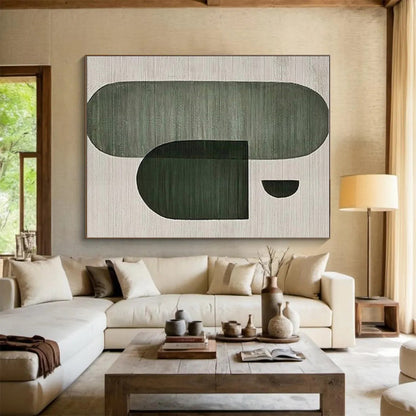 Minimalist Canvas Art Green Geometric Abstract Forms, Modern Art Acrylic PT554