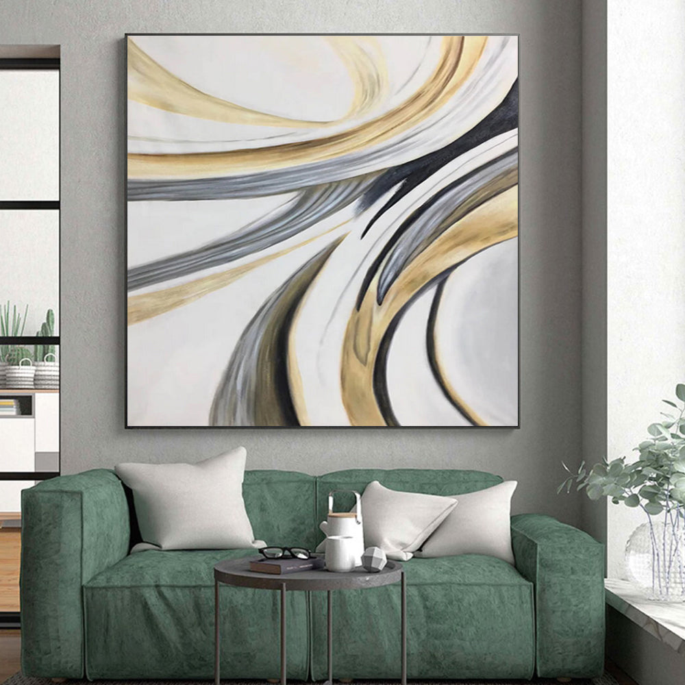 Modern Art Acrylic Gold Gray Black Abstract Art PT407
