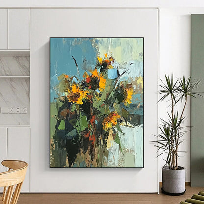 Handmade Art Yellow and Green Sunflower Abstract Floral Painting DPS440