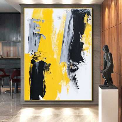 Large Abstract Art For Sale, Yellow Black Gray White Abstract Minimalist Art PT134