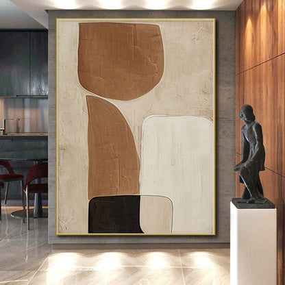 Modern Art Acrylic Brown, Beige & Black Geometric Abstract Painting On Canvas PT079