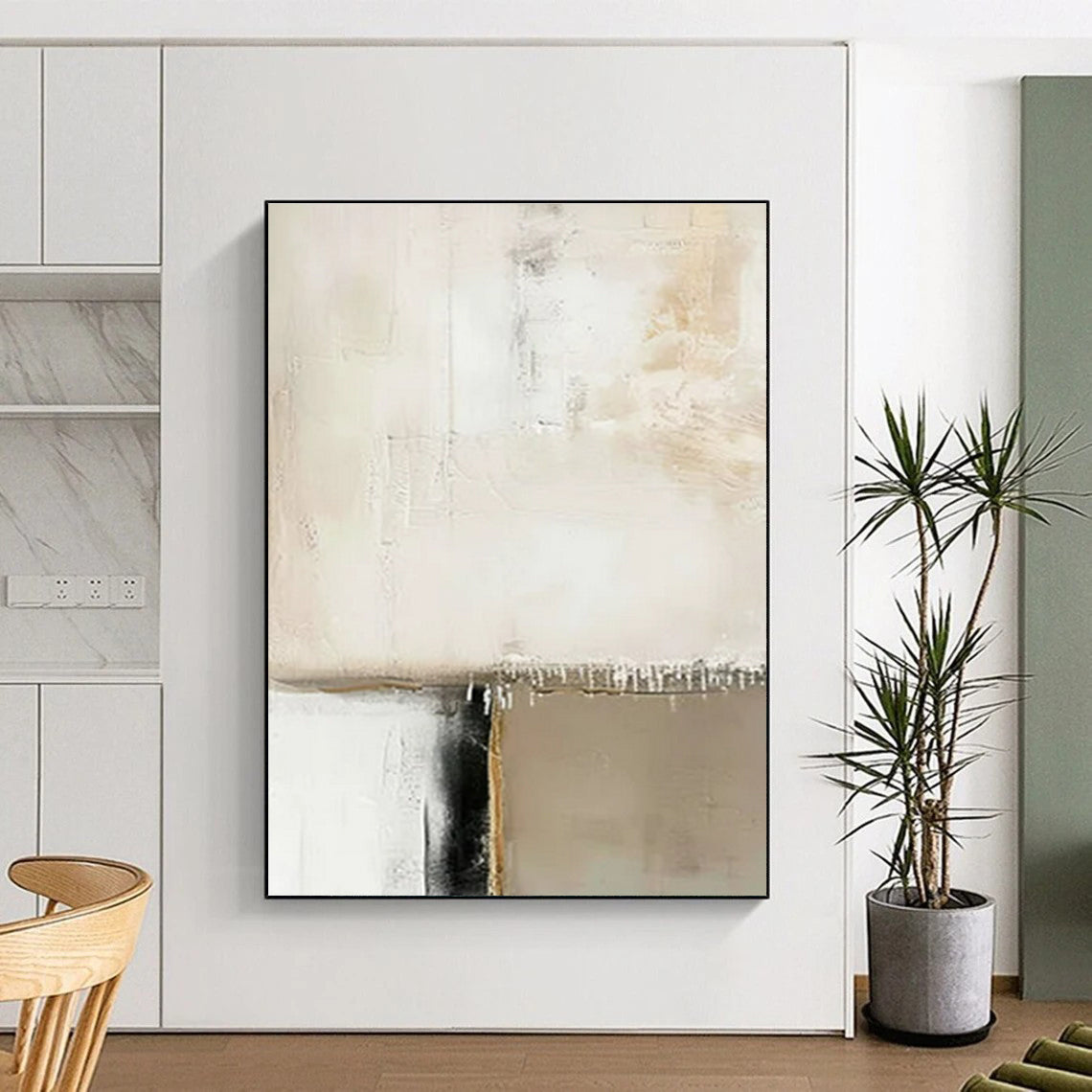 Acrylic Modern Art Paintings Beige, Black, and White Textured Abstract Art PT786