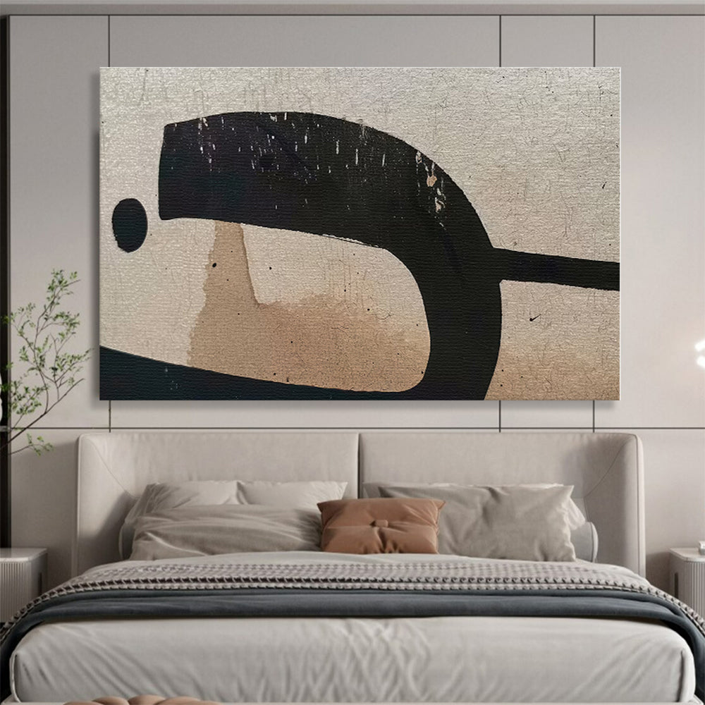 Handmade Art Black, Beige & Brown Geometric Abstract On Canvas HPS049