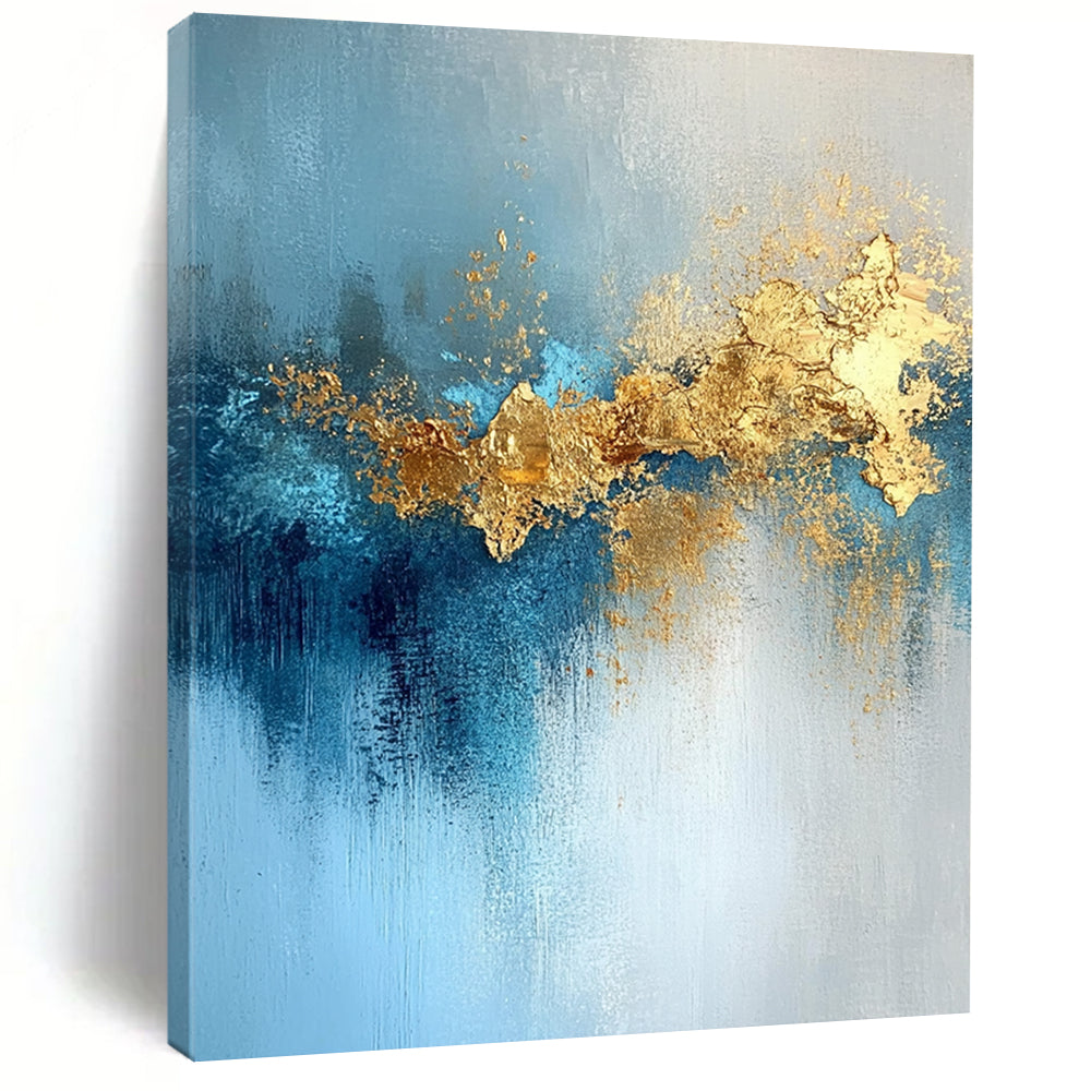 48x60 Blue, Gold & Gray Textured Abstract Painting On Canvas PT116