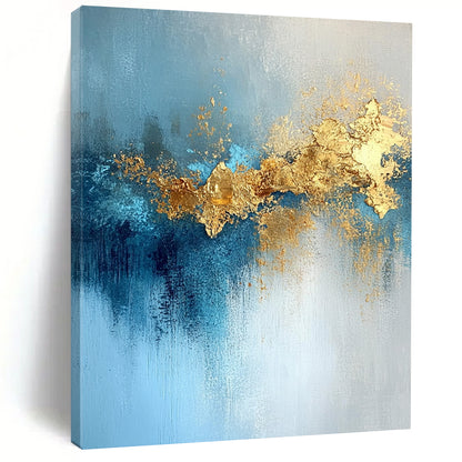 48x60 Blue, Gold & Gray Textured Abstract Painting On Canvas PT116