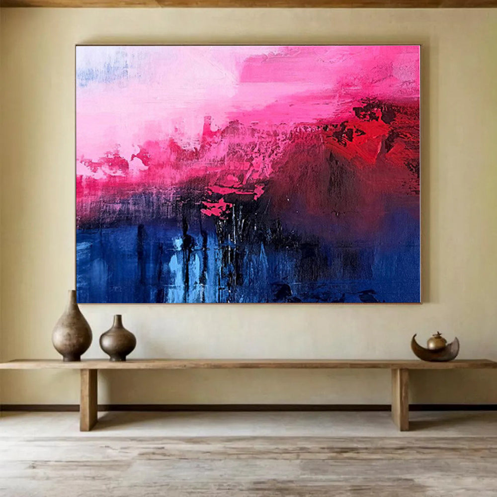 Acrylic Modern Art Paintings Pink, Red & Blue Dramatic Abstract On Canvas HPS067