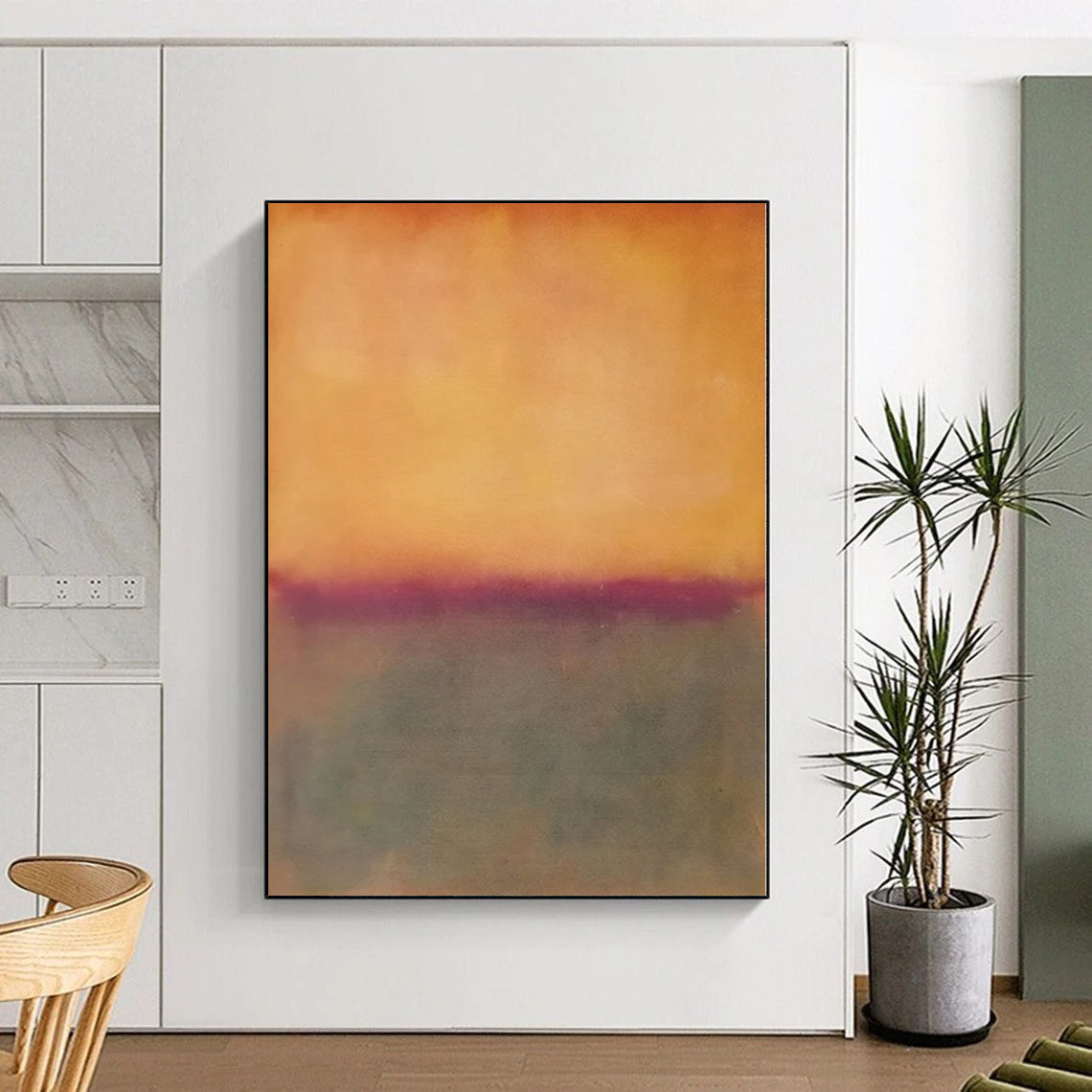 Hand-Painted Orange & Gray Color Field Abstract Painting On Canvas PT101