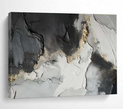 Hand-Painted Black, White, and Gold Textured Abstract Landscape Art HPS361