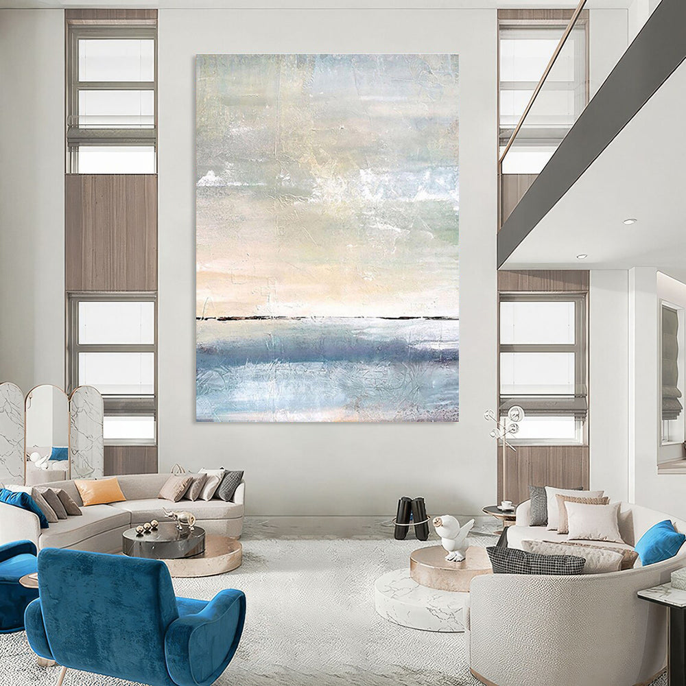 Large Contemporary Wall Art Blue, Beige, and Gray Textured Abstract Seaside Art DPS471