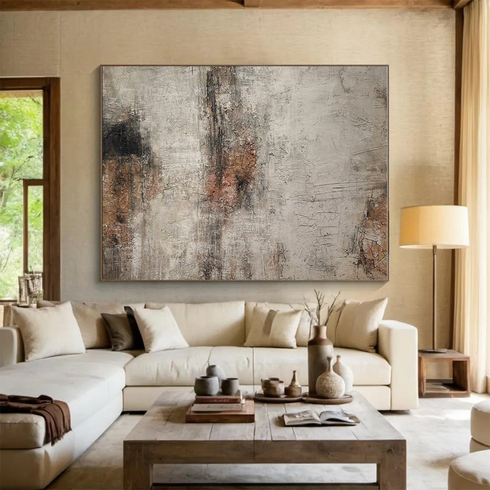 Large Contemporary Wall Art Gray and Brown Textured Abstract Art PT629