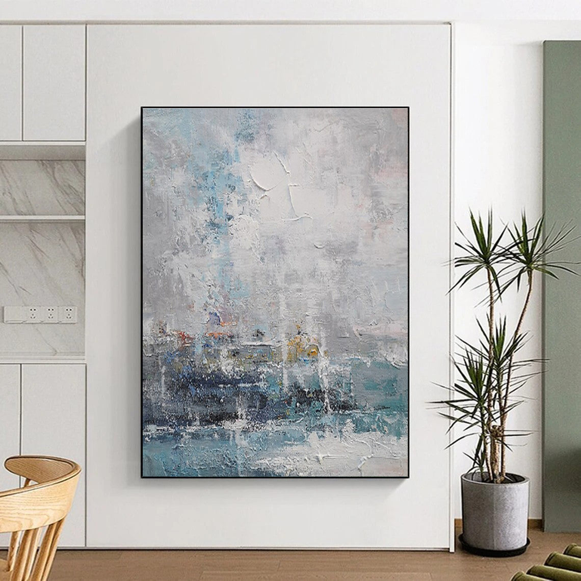 Acrylic Modern Art Paintings Blue, Gray, and White Textured Coastal Abstract Art PT684