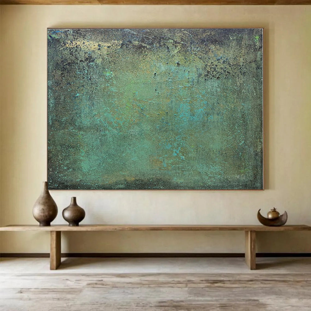 Hand-Painted Teal & Earthy Tones Textured Abstract Painting On Canvas HPS121
