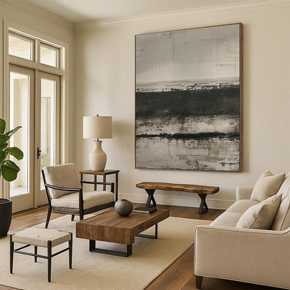 Minimalist Canvas Art Black and White Textured Abstract Art PT762