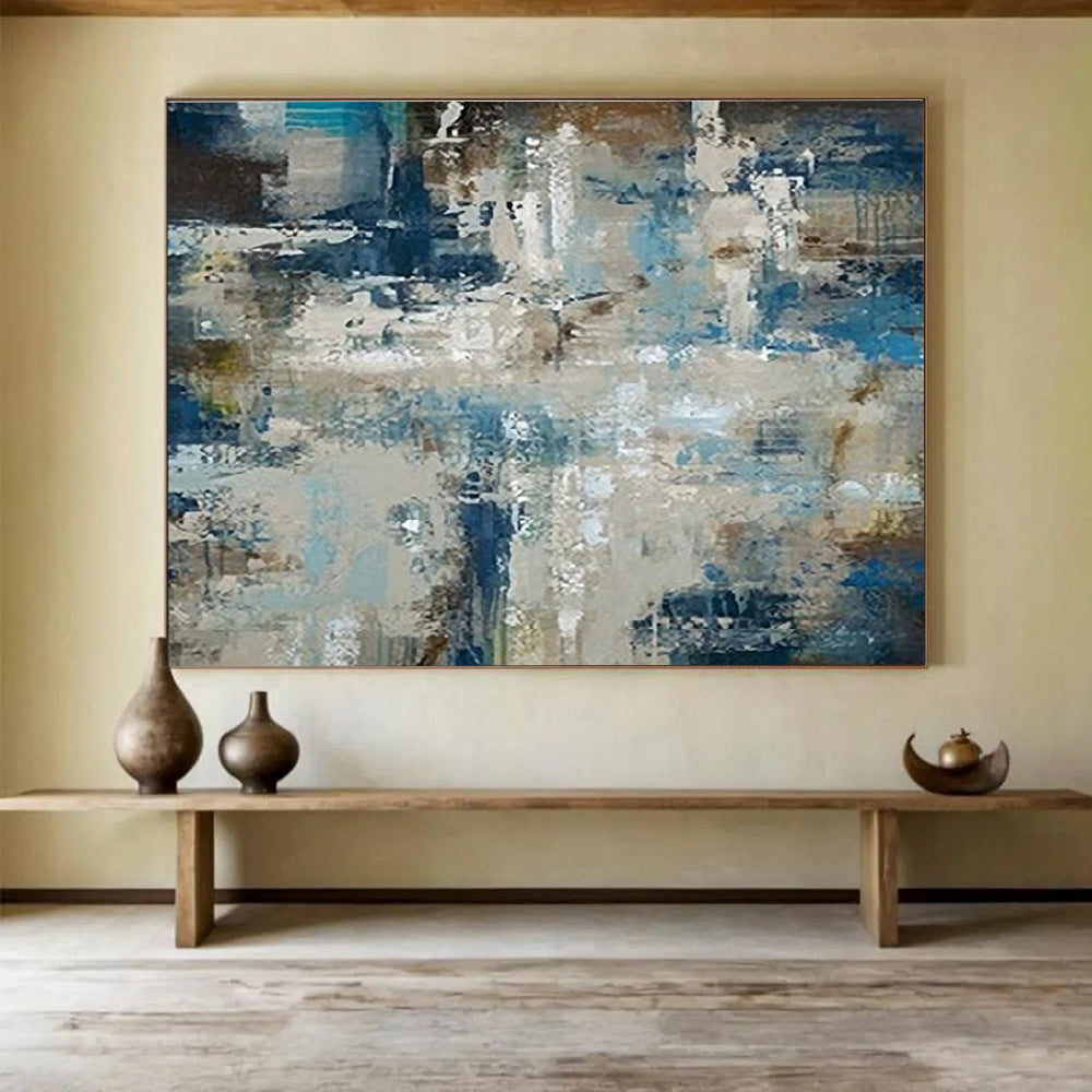 Oversized Abstract Wall Art Blue, Beige & Brown Abstract Urban Art HPS190