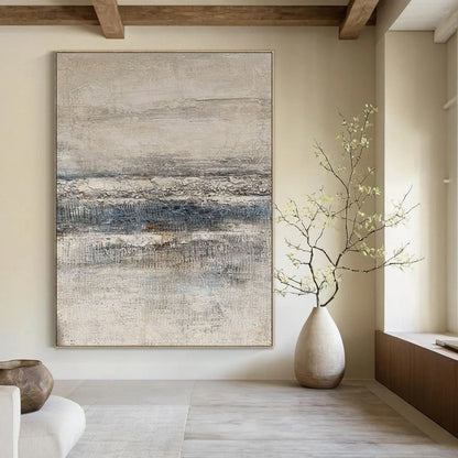 Large Contemporary Wall Art Gray, Beige, and Blue Textured Abstract Landscape Art DPS461