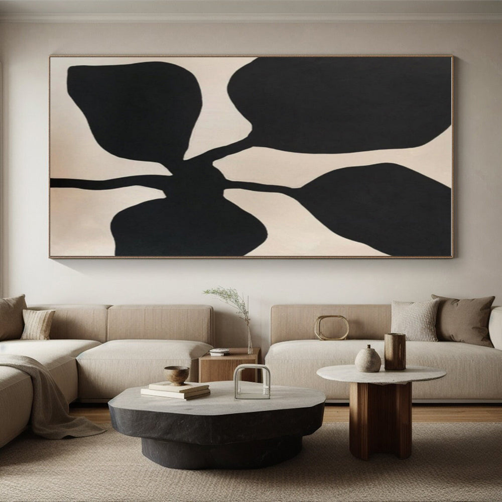 Hand Painting Black and Beige Floral-Shaped Abstract Art PT641