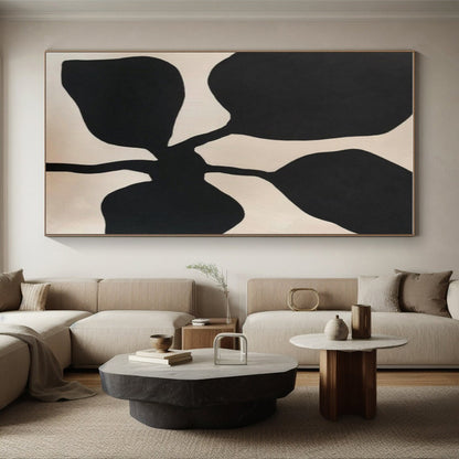 Hand Painting Black and Beige Floral-Shaped Abstract Art PT641