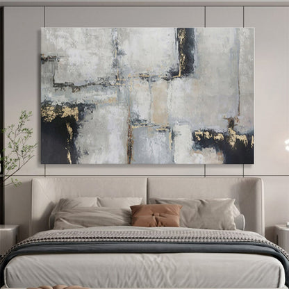 Large Size Gray, Gold & Black Geometric Abstract Painting On Canvas HPS089