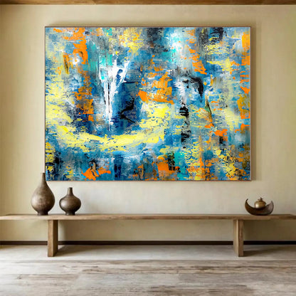 Hand Painting Blue, Orange & Yellow Energetic Abstract Art HPS162