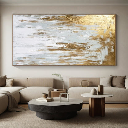 Hand-Painted Gold and White Textured Abstract Art PT666