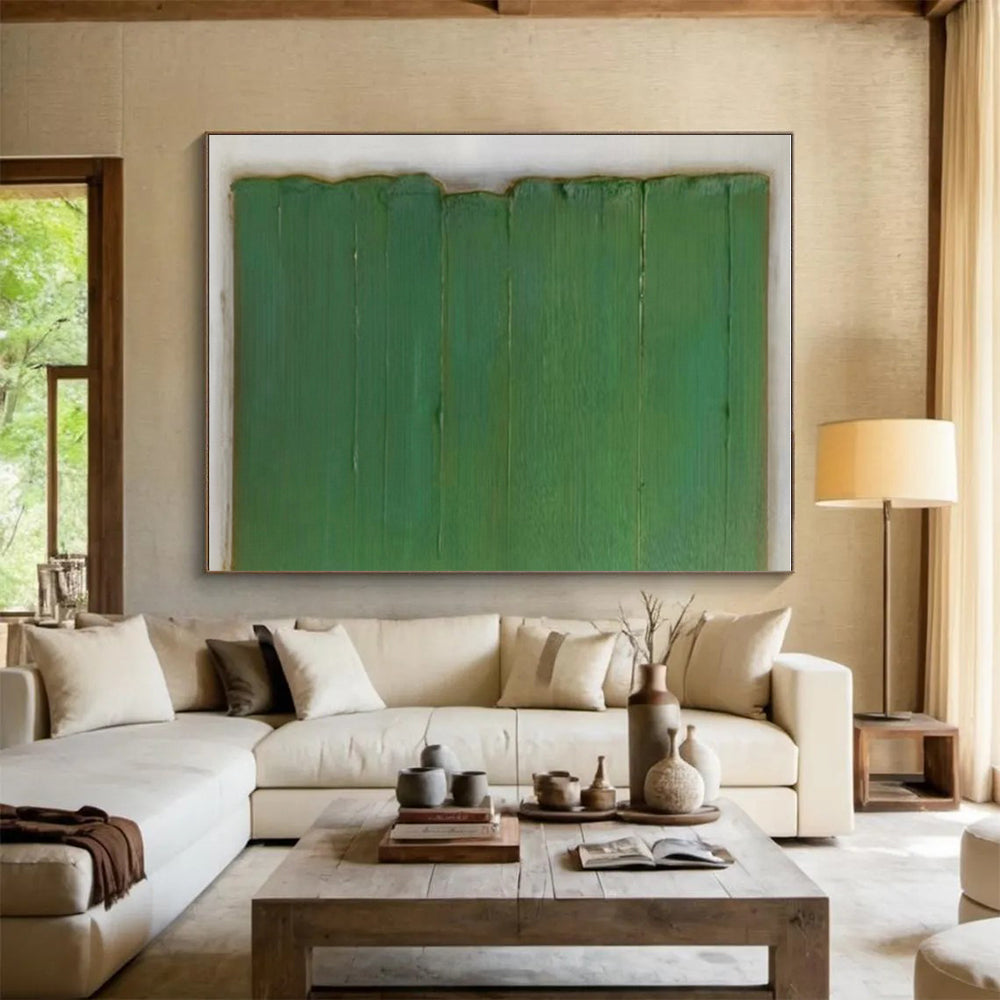 Minimalist Canvas Art Green Textured Abstract Geometric Art PT349