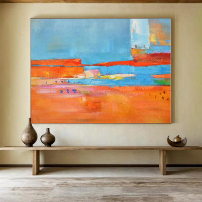Acrylic Modern Art Paintings Orange, Blue & Multicolor Abstract Painting On Canvas HPS099