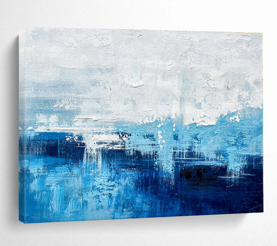 Hand-Painted Blue & White Coastal Abstract On Canvas HPS069